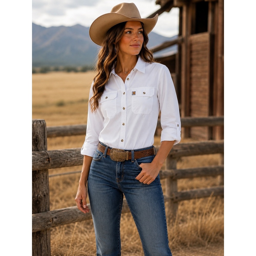 Carhartt White Force Ridgefield Shirt Women XS Western Style Button Down 102473